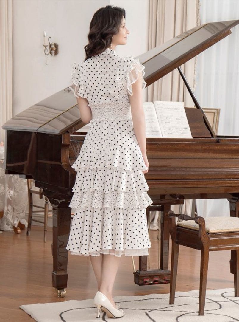 y【ERUKEI エルケイ】ドット ティアードフリル キャバドレス