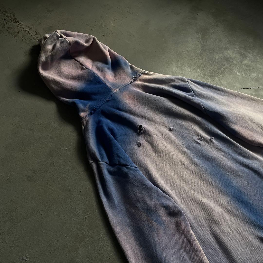 y2k“broken”超フェード“ターコイズ”2XO“boro hoodie