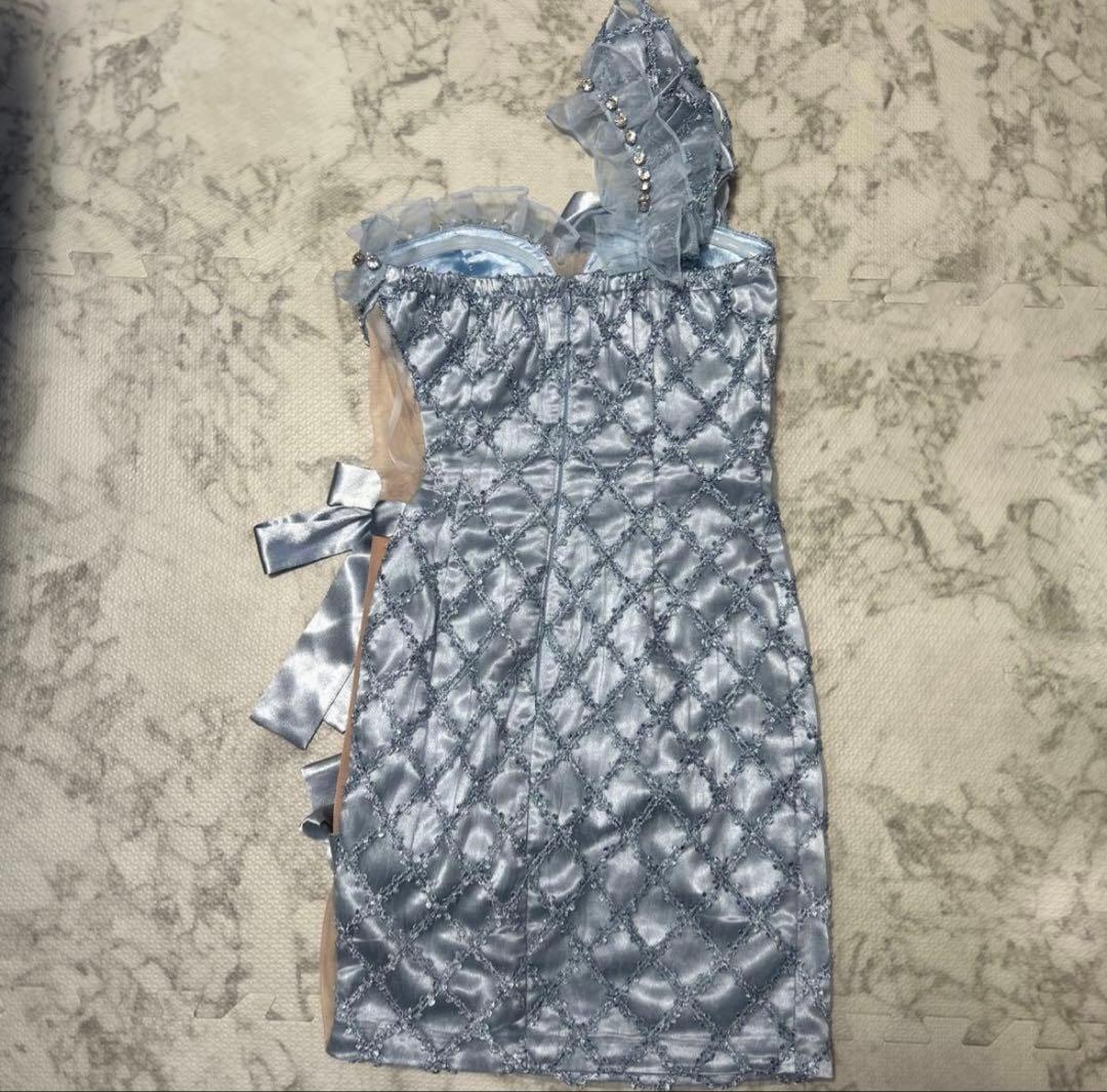 ROBE de FLEURS ブルー M リボンワンショルダータイトドレス