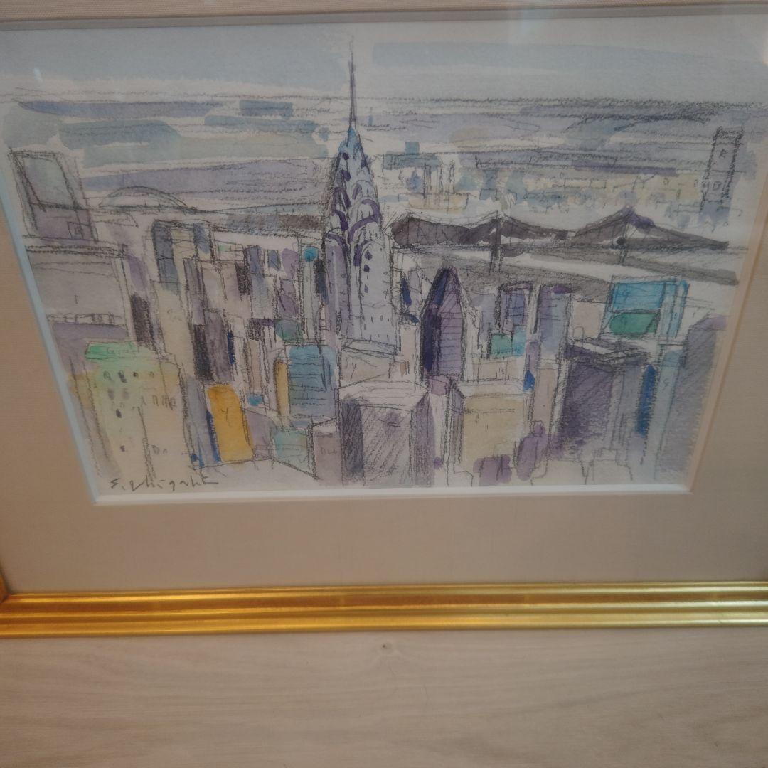 石垣定哉 水彩画 「クライスラービル」 額装