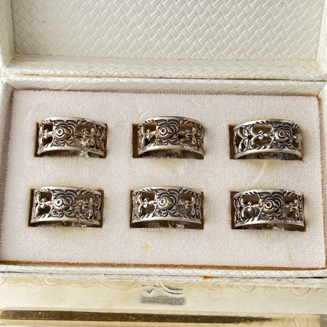 【ALBO】 薔薇のナプキンリング 6個【純銀】ヒルデスハイムローズ ケース