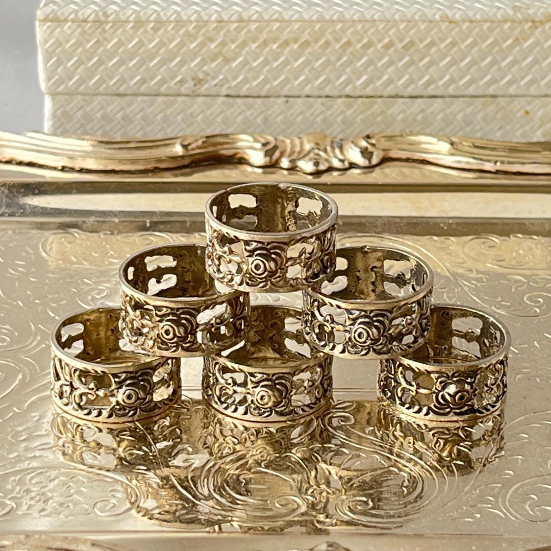 【ALBO】 薔薇のナプキンリング 6個【純銀】ヒルデスハイムローズ ケース