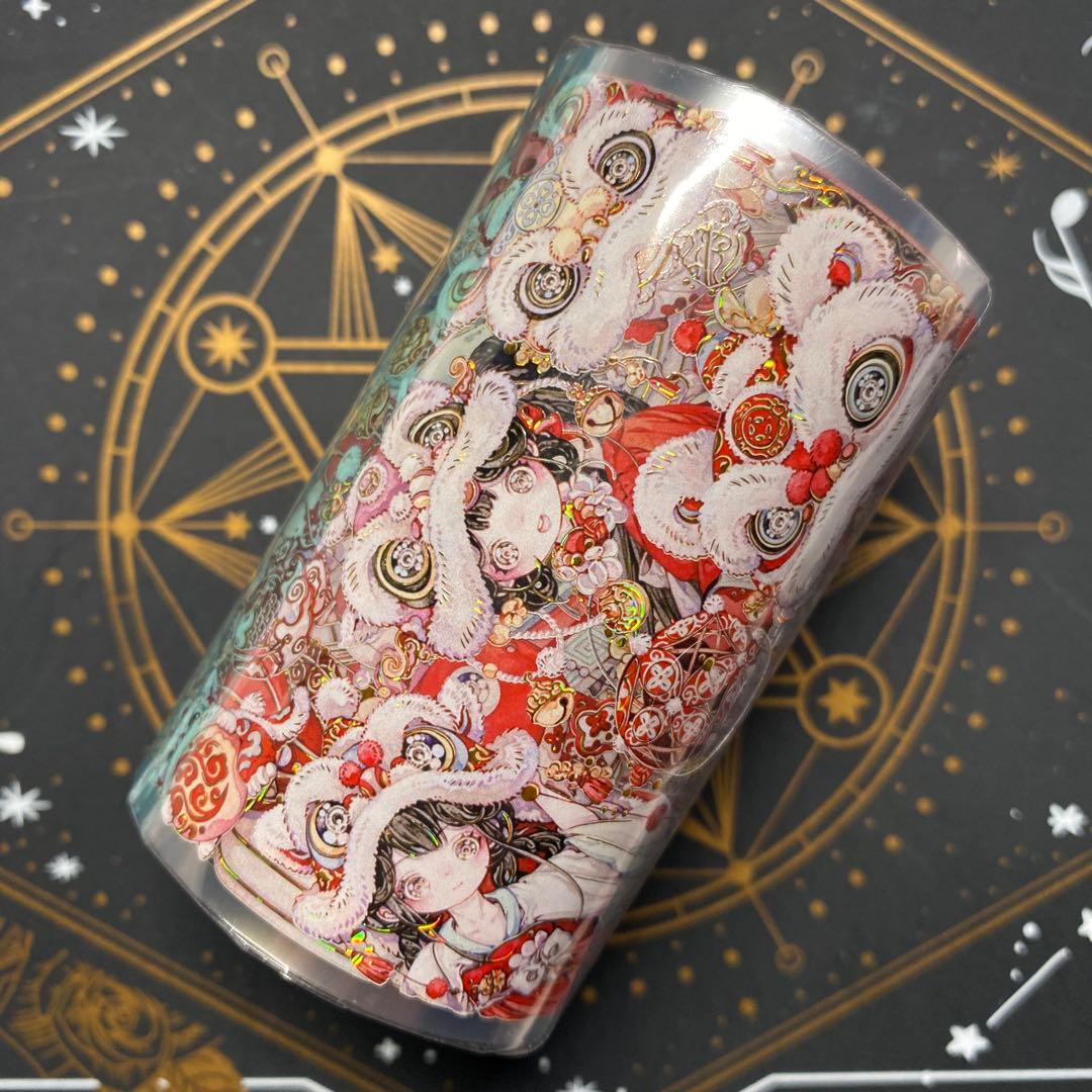 【9403】海外3/5/巻　貝殻金マスキングテープ　獅子先生新作　赤　人物古風系