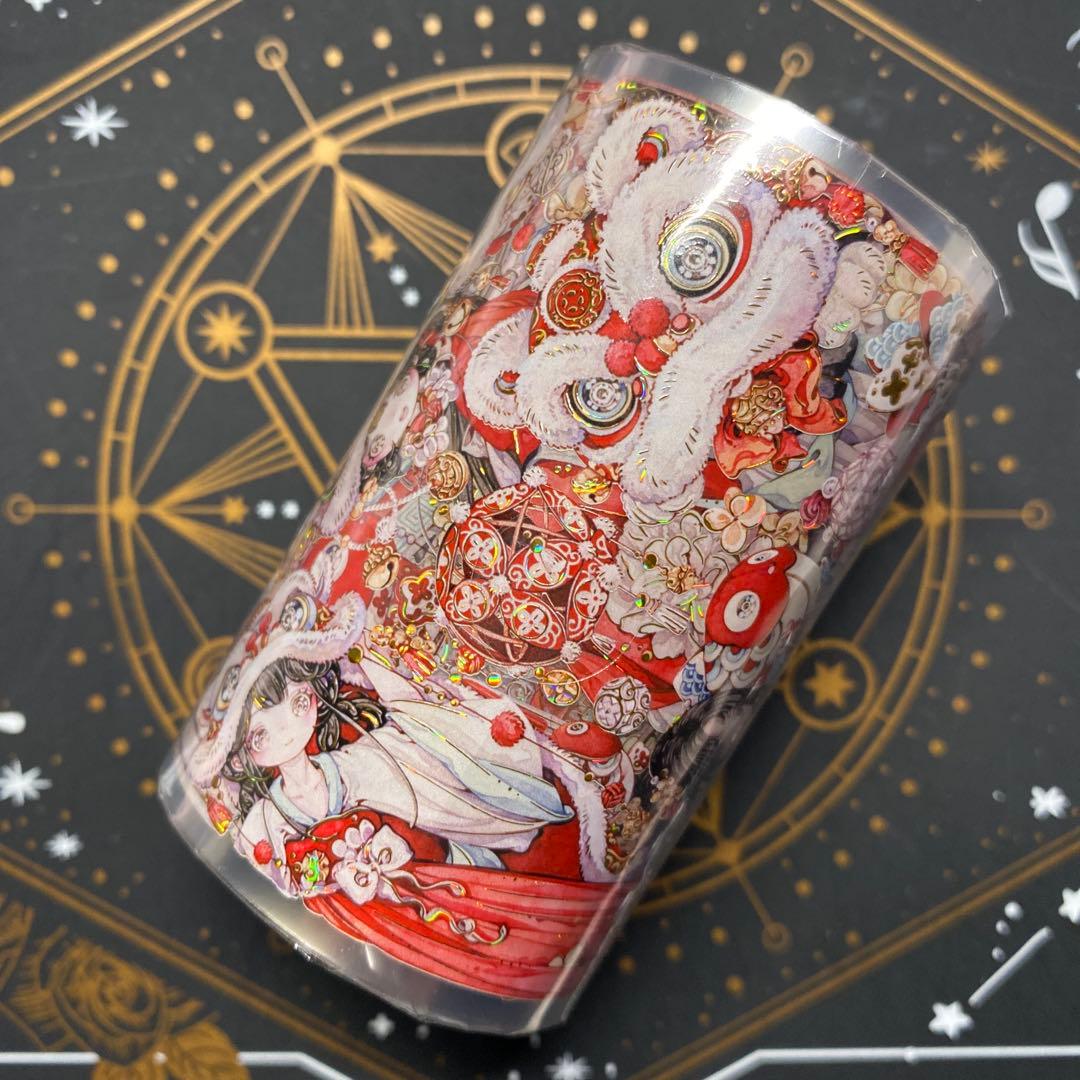 【9403】海外3/5/巻　貝殻金マスキングテープ　獅子先生新作　赤　人物古風系