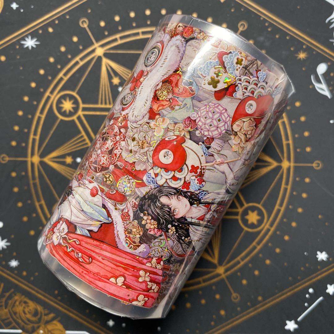 【9403】海外3/5/巻　貝殻金マスキングテープ　獅子先生新作　赤　人物古風系