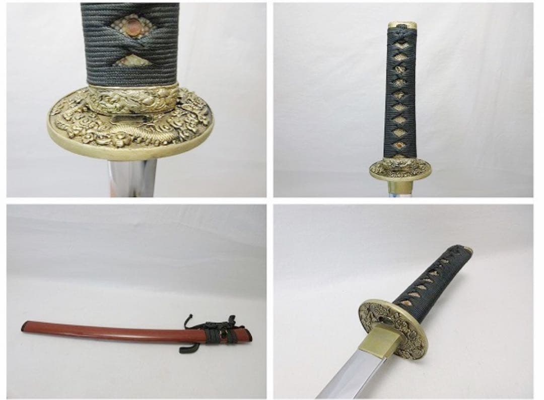 時代武具 居合刀 本漆塗 うるみ 雲龍図揃 模造刀 大太刀小太刀 一對 仕舞袋