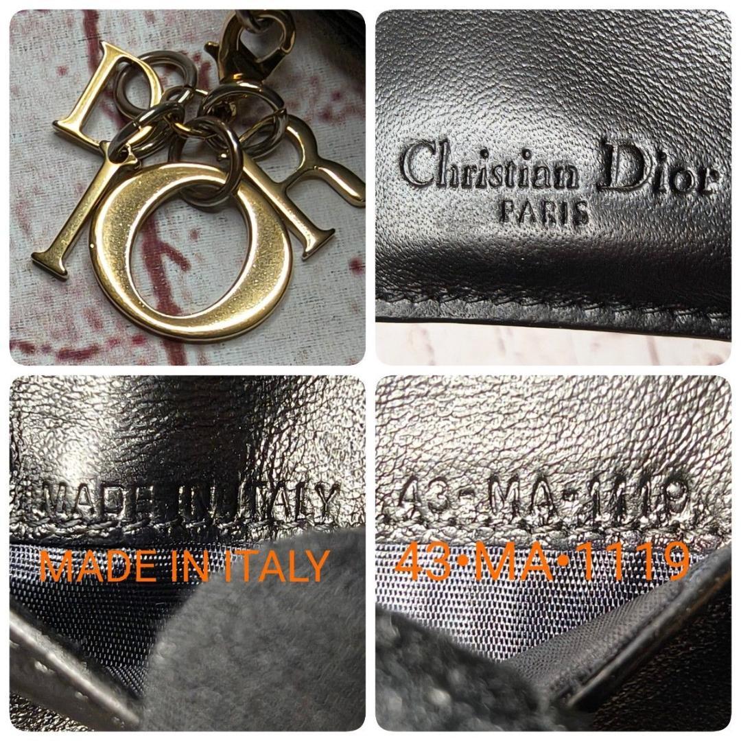 【美品】ディオール 三つ折財布 ロータス カナージュ エナメル ラムスキン／黒E