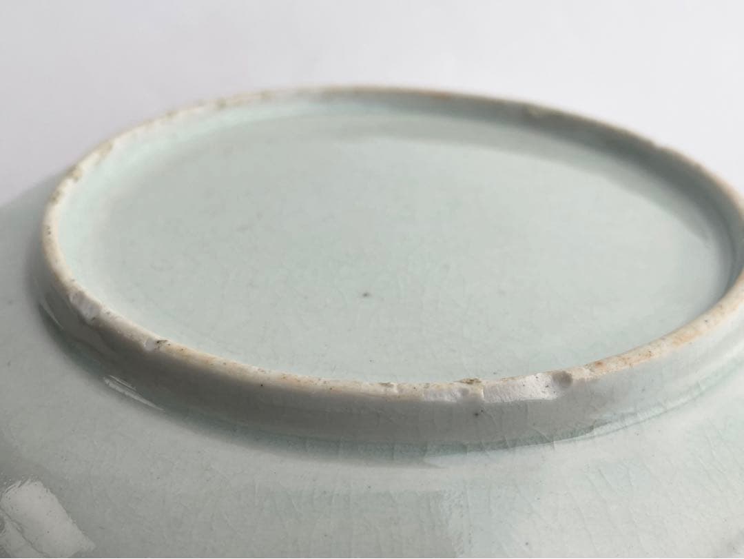 骨董　アンティーク　古伊万里　青磁染付　檜垣　花文様　十角皿　六寸皿