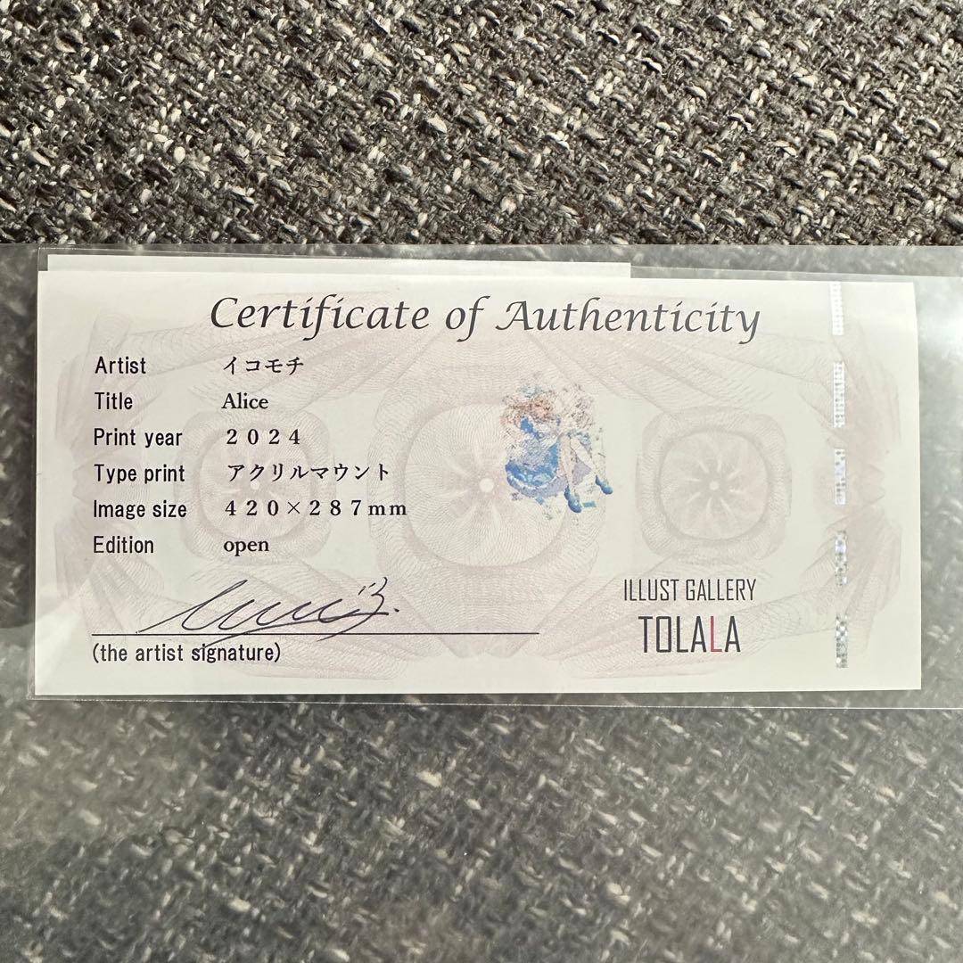 イコモチ Alice 直筆サイン入りアクリルマウント 証明書付き
