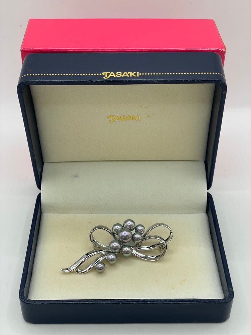 TASAKI 田崎真珠　黒真珠silverブローチ　S刻印