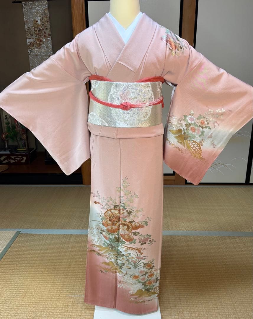 フォーマル4点フルセット 正絹訪問着　袋帯　帯締め帯揚げ