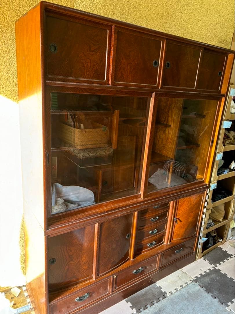 和茶箪笥　和茶タンス　高級　和家具　日本製　アンティーク　昭和レトロ　ガラス戸