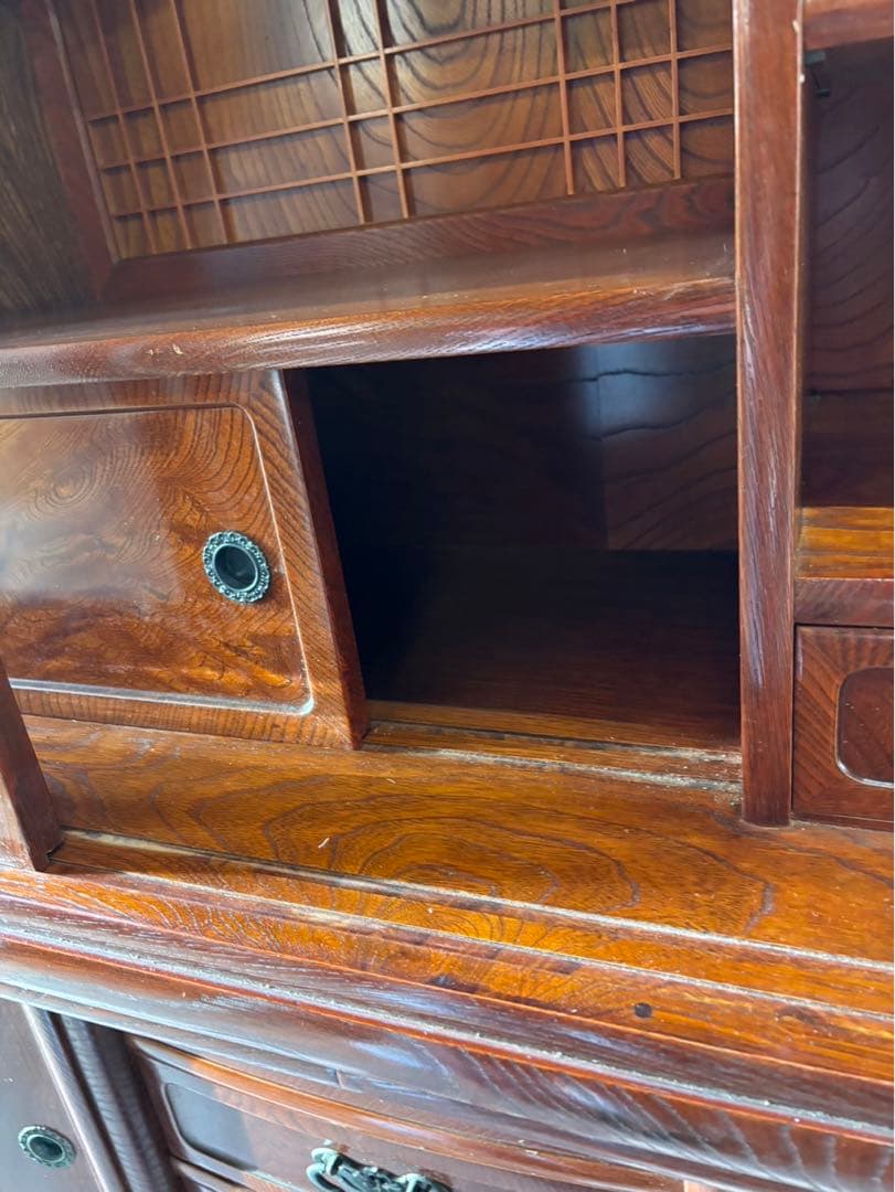 和茶箪笥　和茶タンス　高級　和家具　日本製　アンティーク　昭和レトロ　ガラス戸