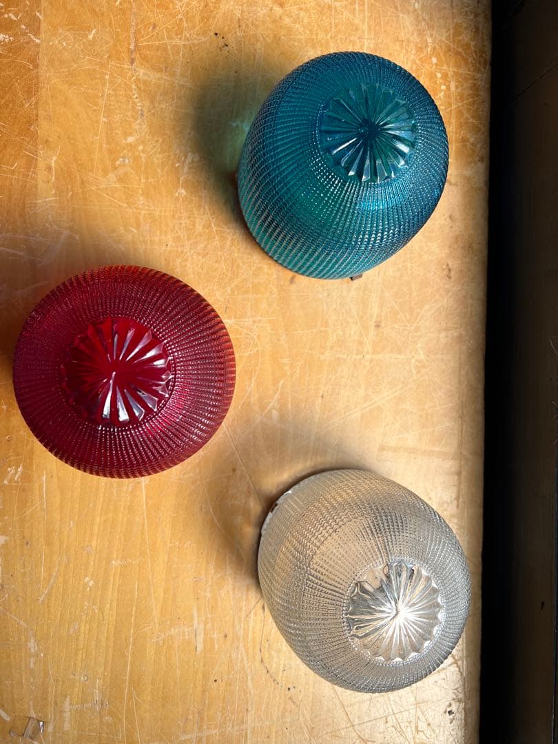 レトロ　ガラス　ハエ取りビン　3色セット　電笠　照明　型ガラス　ホヤ