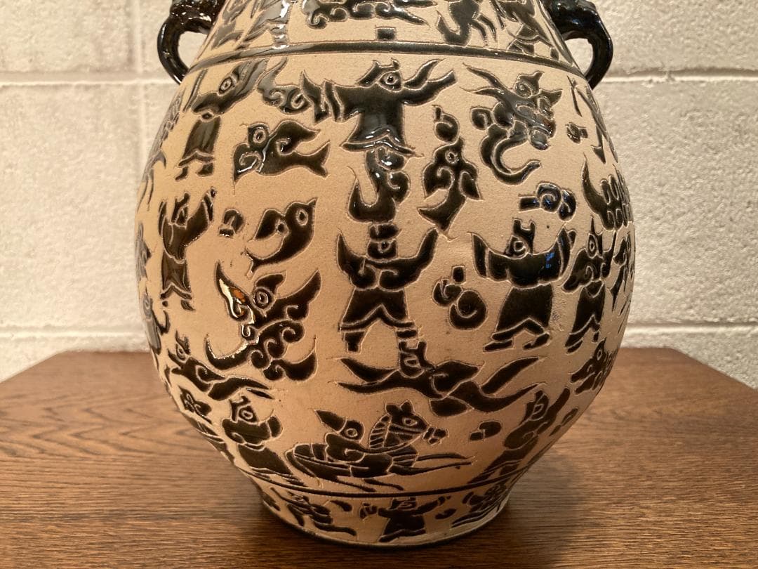 超希少・民藝☆ベトナム ビエンホア陶器／ヴィンテージ／フラワーベース／花瓶