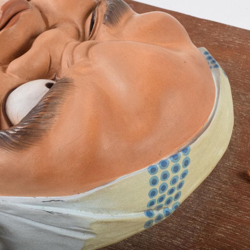 能面　能楽　雅楽　陶器製　翁　ひょっとこ　お面　2点まとめて　額装　V9153A