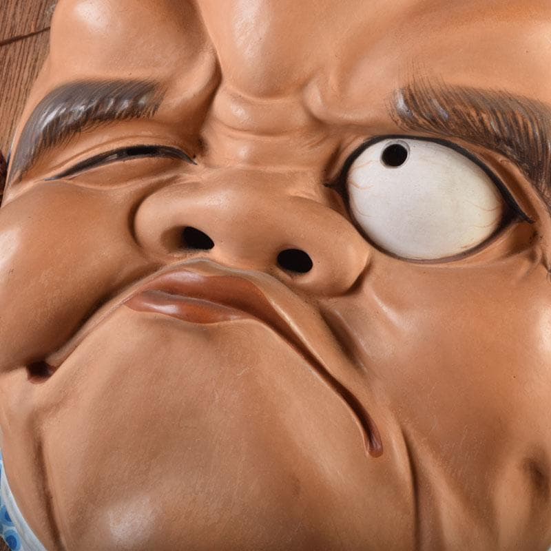 能面　能楽　雅楽　陶器製　翁　ひょっとこ　お面　2点まとめて　額装　V9153A