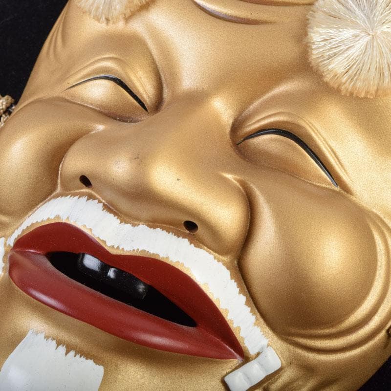 能面　能楽　雅楽　陶器製　翁　ひょっとこ　お面　2点まとめて　額装　V9153A