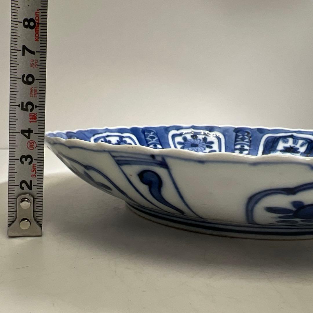 江戸中後期　古伊万里　芙蓉手輪花七寸皿　直径約20.5㎝　東Y8-0122②