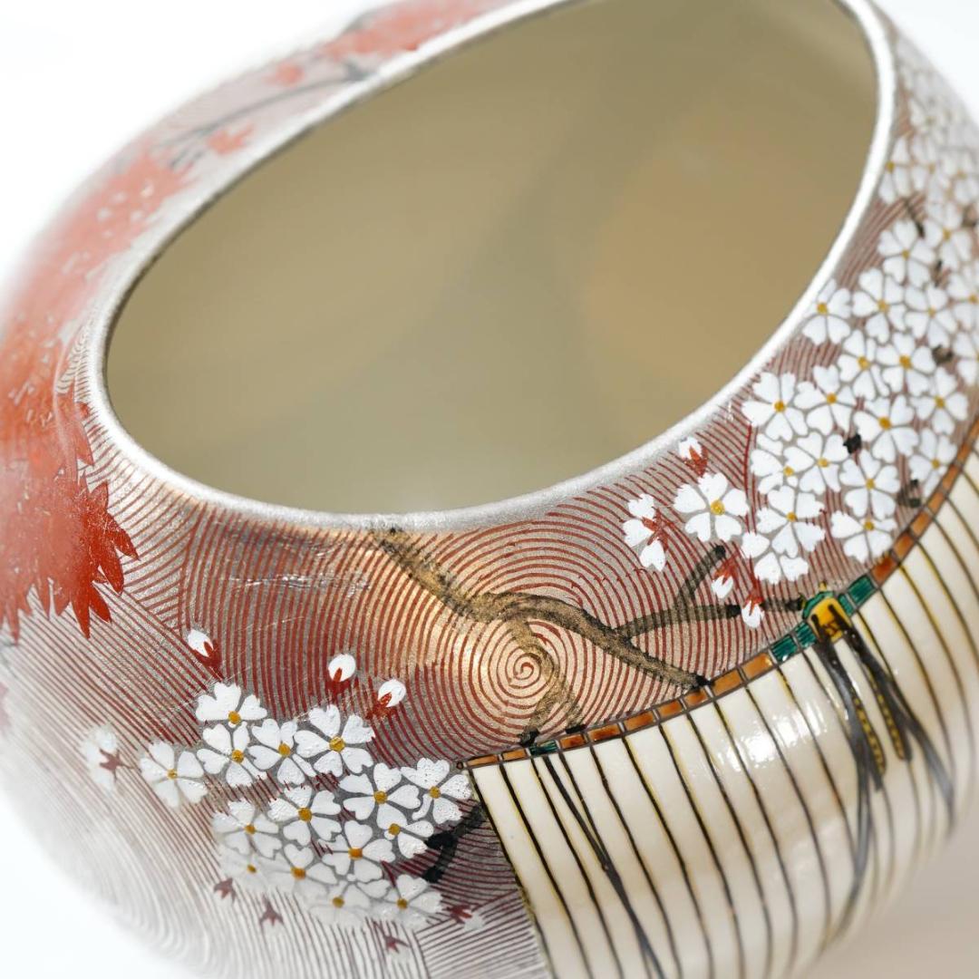 NA3411 九谷焼 プラチナ箔 北前船 飾壷 北村隆 秀逸作 共箱付 名工