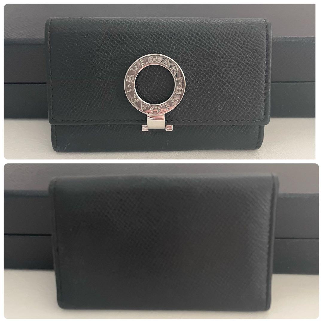 美品　ブルガリ　キーケース　ロゴクリップ　キーホルダー　レザー　黒