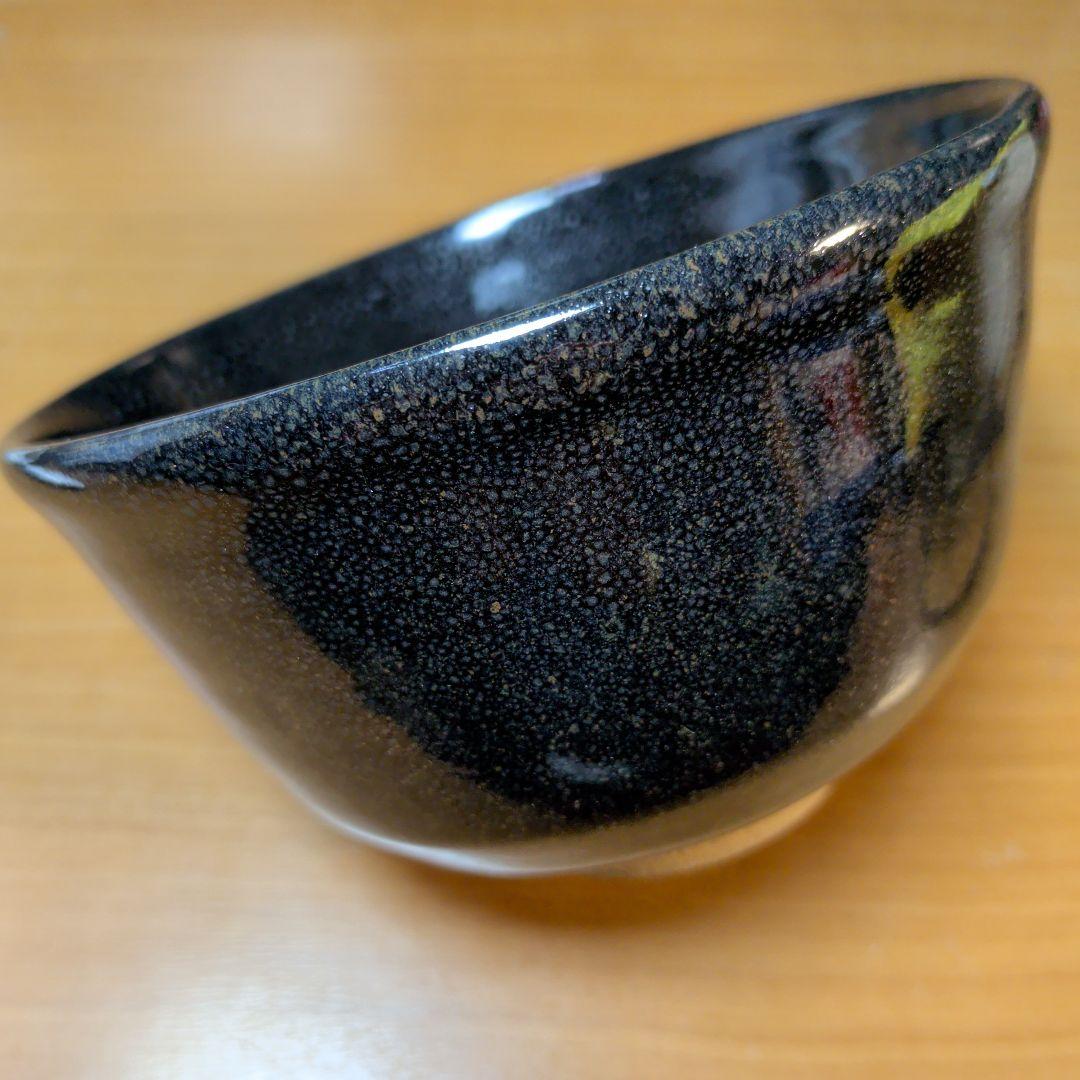 唐津焼・油滴・黒色 陶器 茶碗 木製箱付き