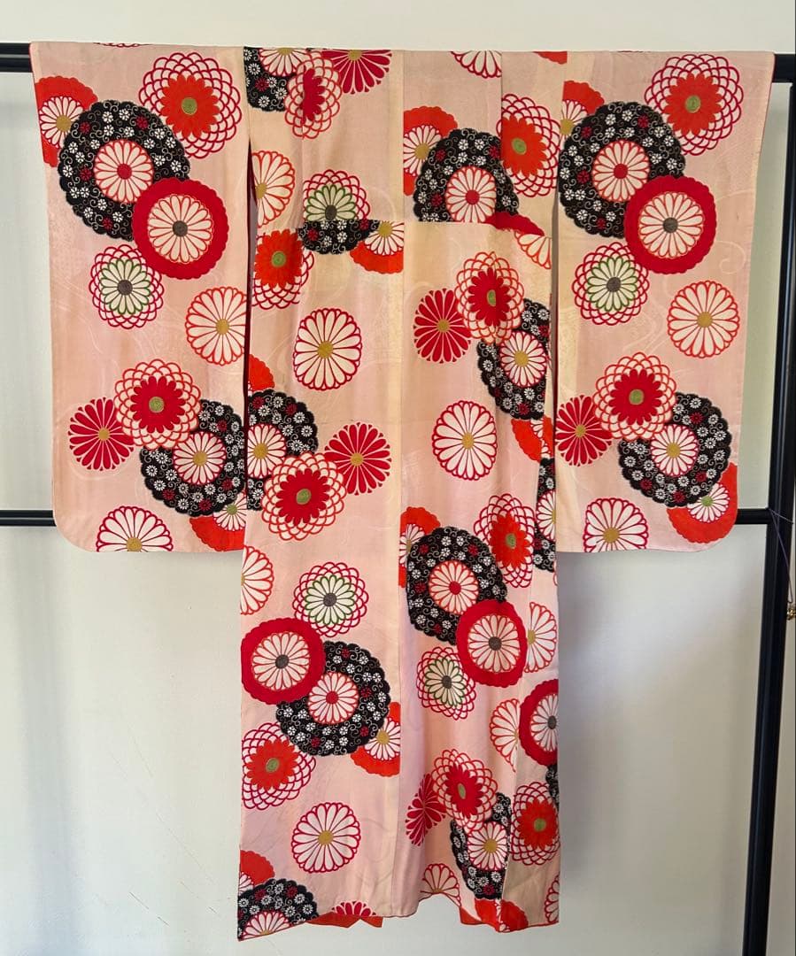 7歳　七五三　ハーフ成人式　アンティーク正絹着物、帯、帯揚げ、帯締め　しごき