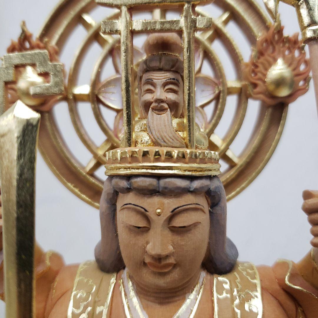 Ｂフライデー蔵出し特価淡彩色切りがね仏像◆ヒバ材 八臂弁才天(弁財天)3寸立◆