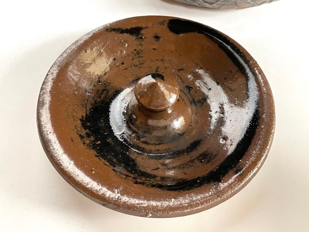 陶芸家　人間国宝　濱田庄司　浜田庄司　？　鉄釉　文打　水指　茶道具　箱なし