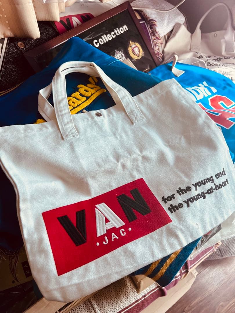 値引VAN幌布tote bag 刺繍ロゴ入り45×35サイズ新品未使用品