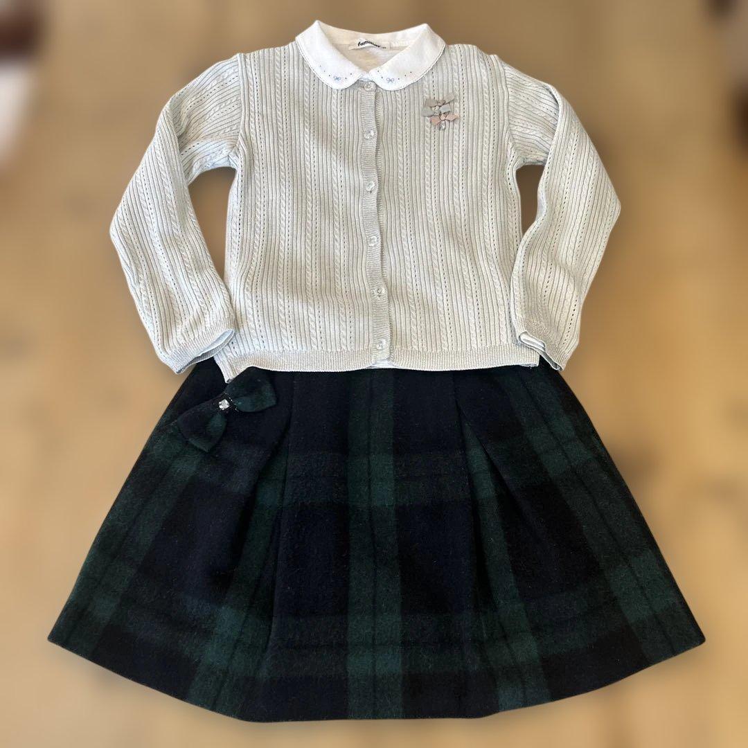 ファミリア　お出かけコーデ　130 女の子　カーディガン　ブラウス　スカート