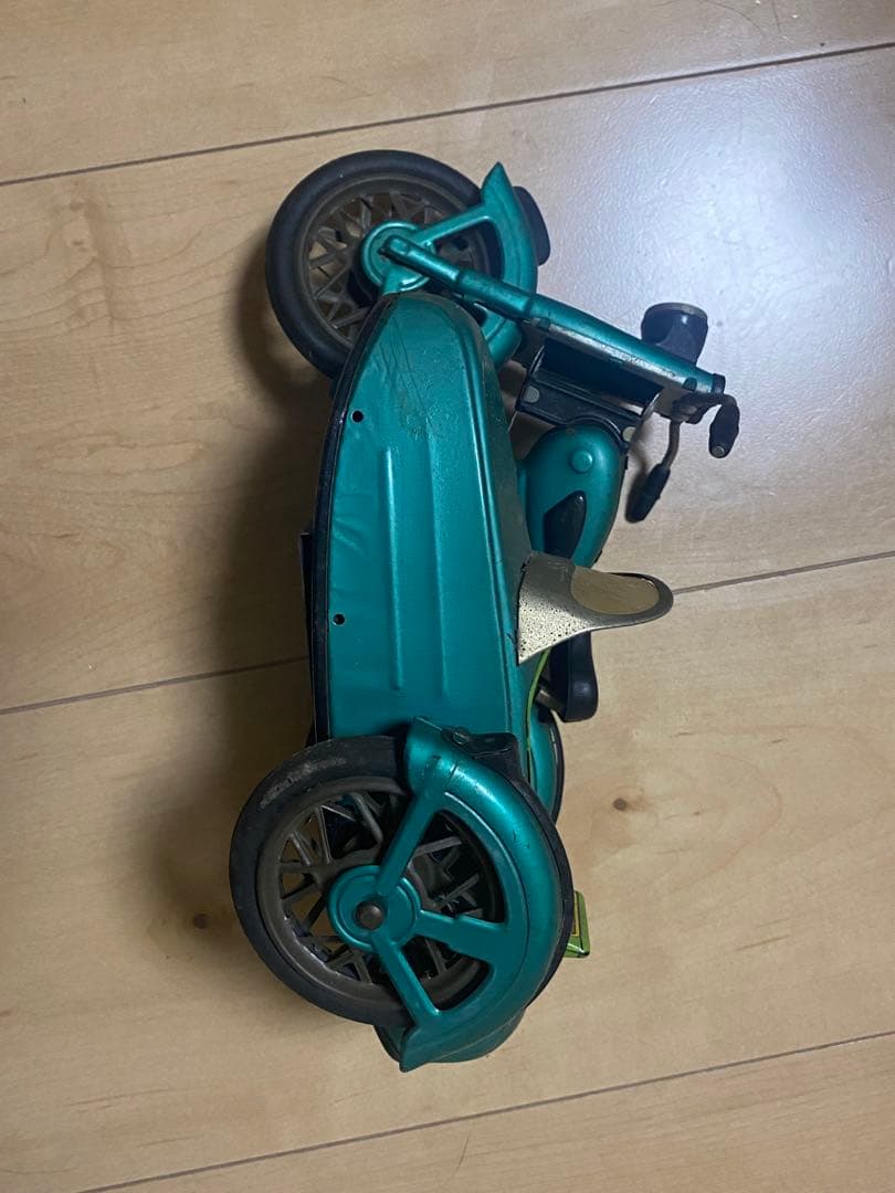 マルサン製1960年代製造 ブリキ製サイドカー付きバイク グリーン色