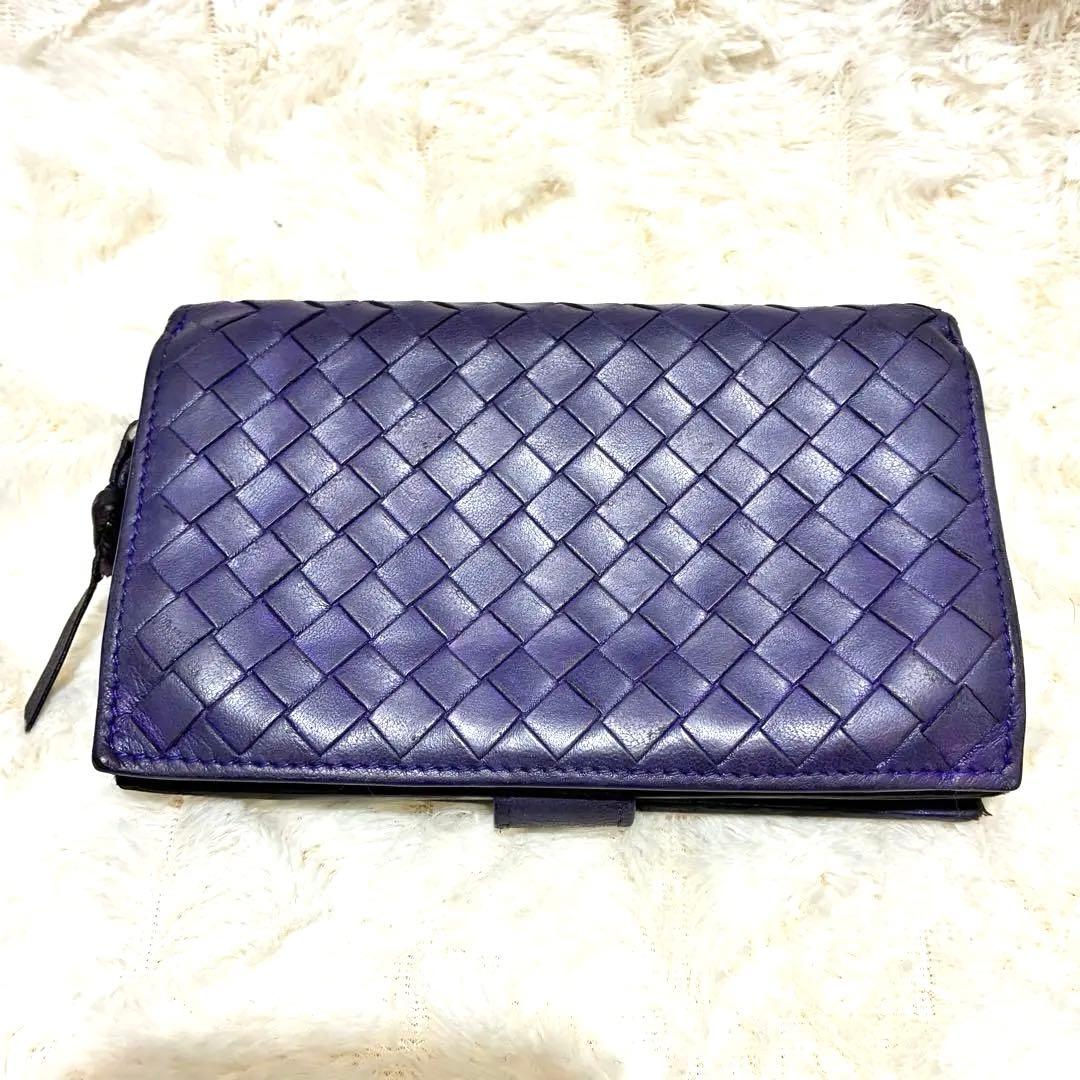 BOTTEGA VENETA 二つ折り財布 紫色 編み込み