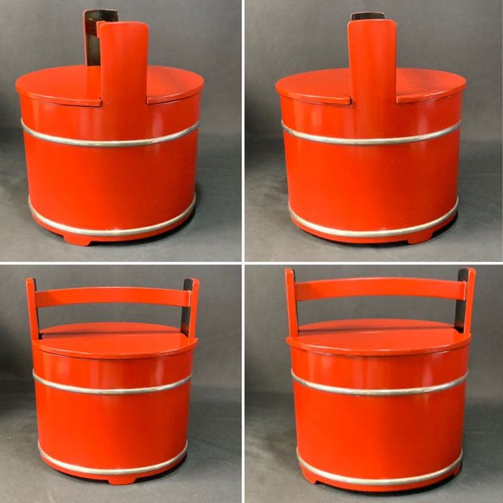 D868 送料無料　朱手桶　水指　秀岳造　共箱　茶室　茶道具　漆芸