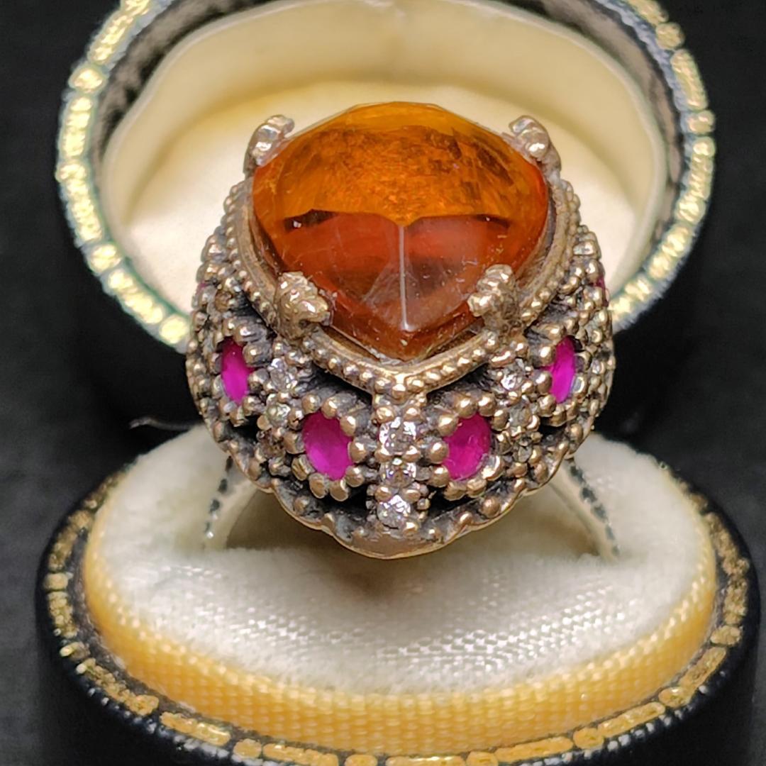 ヴィンテージリング　SILVER　トパーズ　ルビー　メレダイヤ