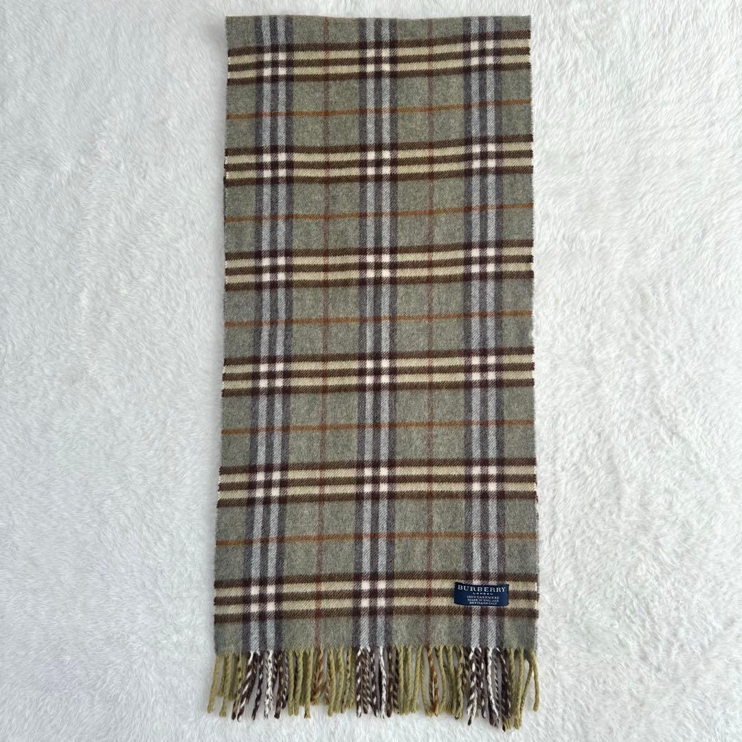 美品☆カシミヤ100% バーバリーロンドン マフラー ノバチェック グレー 秋冬