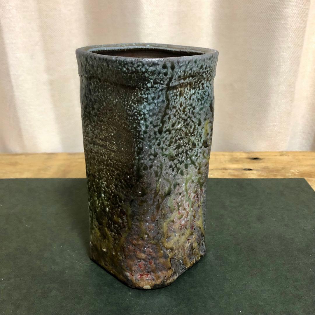 佐久知炎仙 秘色南蛮花器 茶道具 共箱 掛花入