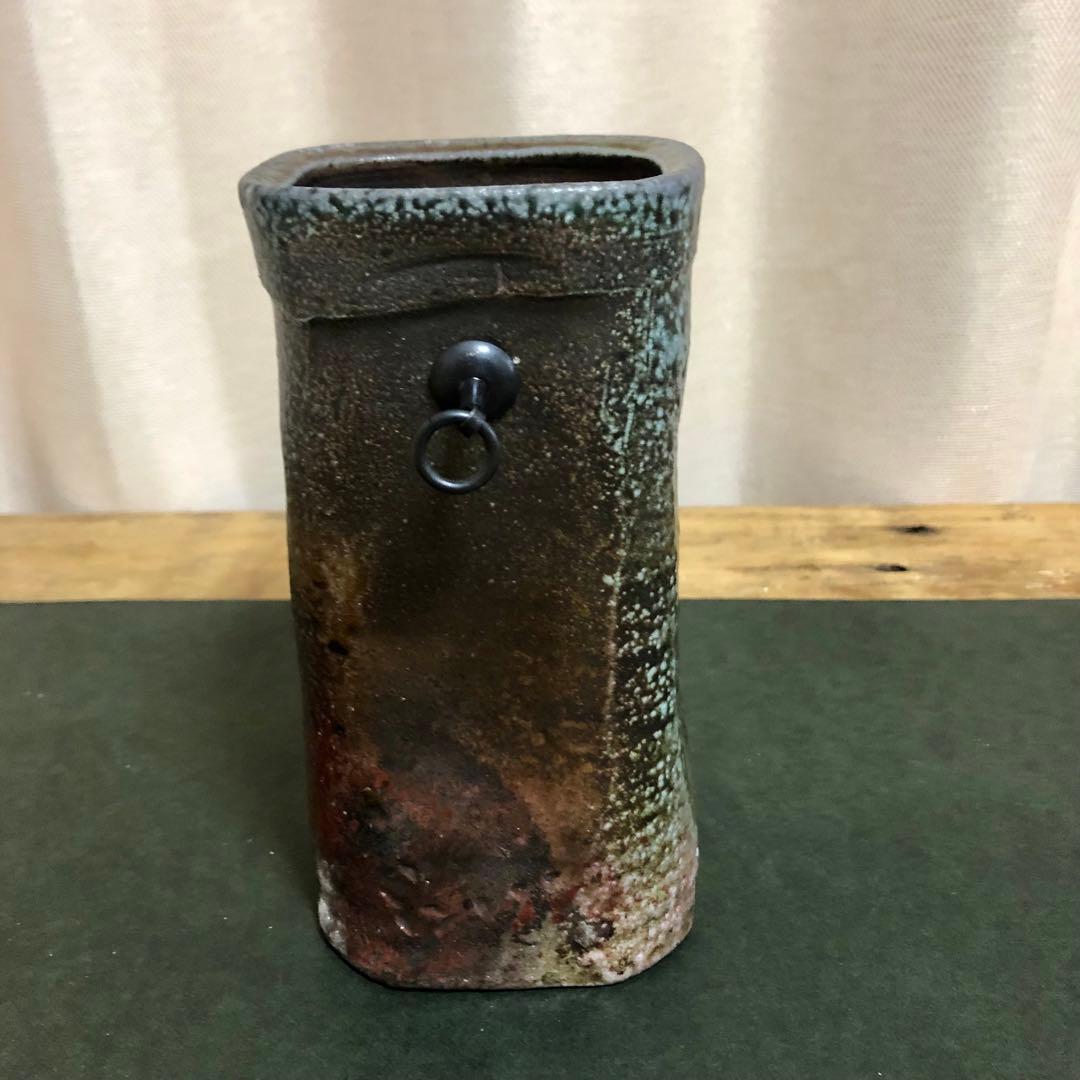 佐久知炎仙 秘色南蛮花器 茶道具 共箱 掛花入