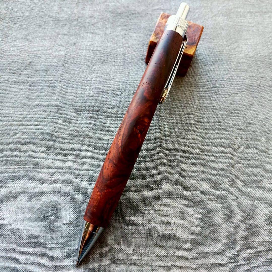 ローズウッド瘤　ハンドメイド　木軸シャープペン　0.5mm　天然木　シルバー