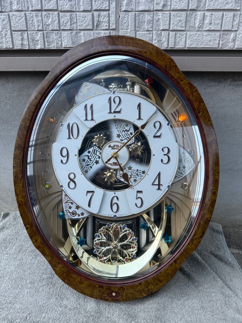 リズム時計　電波からくり時計 掛け時計 スモールワールドブルーム