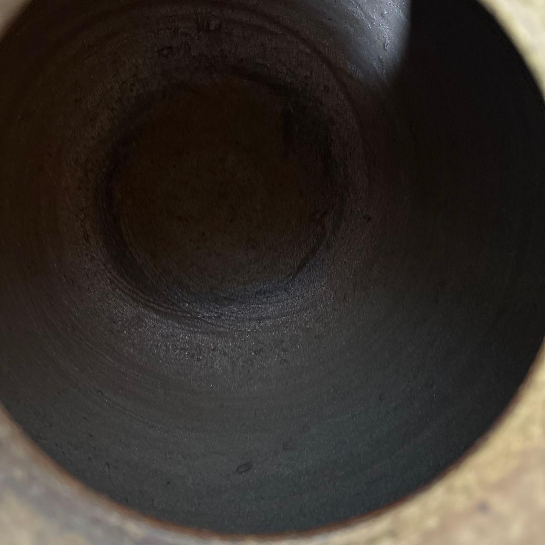 〔備前焼〕壺　茶色 球形 陶器広口 中村　勉作