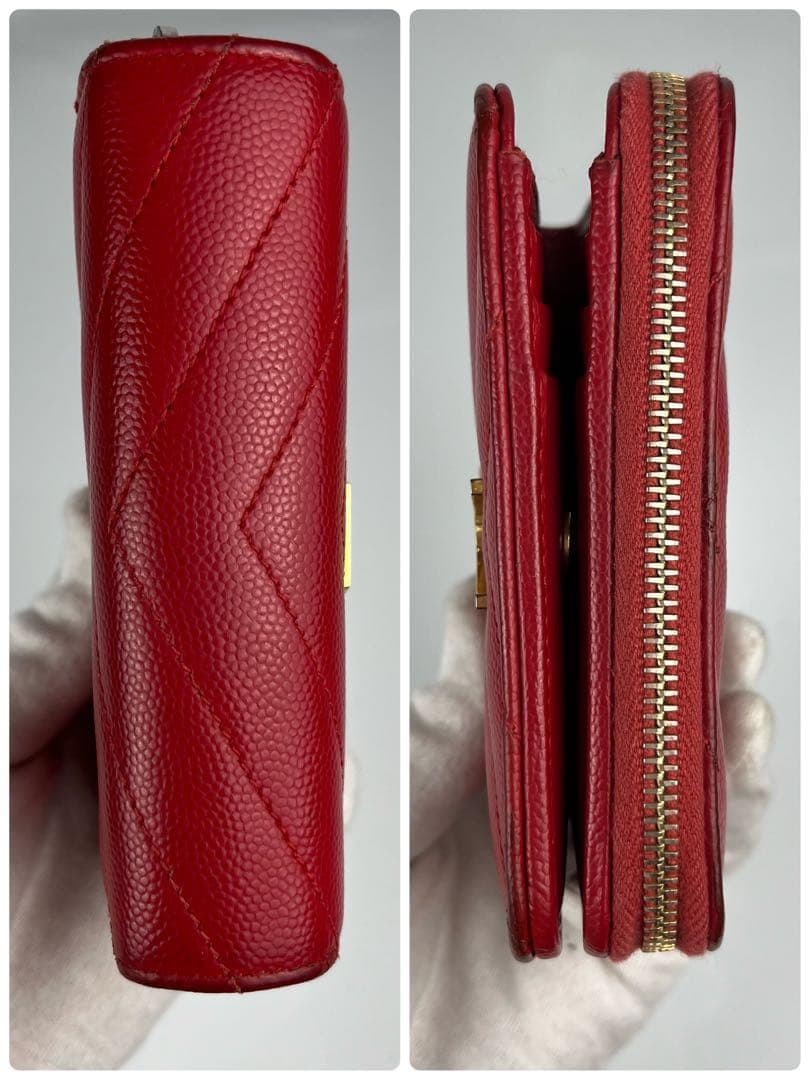【極美品】サンローラン 二つ折り カサンドラ キャビアスキン キルティング 赤