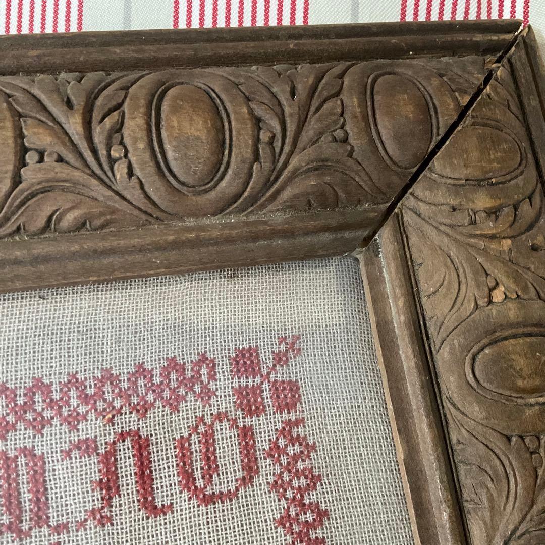 刺繍 フランス アンティーク サンプラー フレーム 1903年 ガラス入り 額装