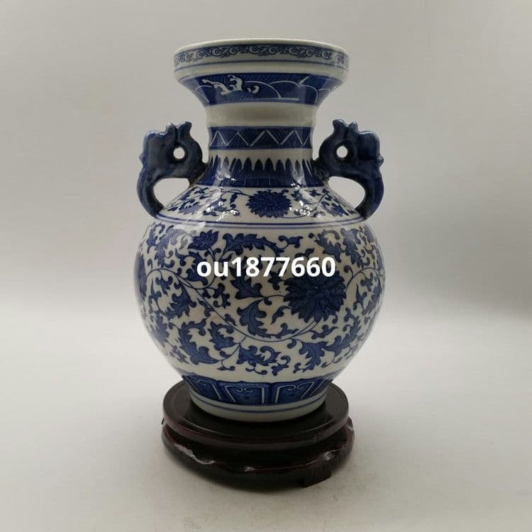鯖纏枝花両耳賞瓶 花瓶 景徳鎮 陶磁器 装飾品 現代工芸品 美術品 置物