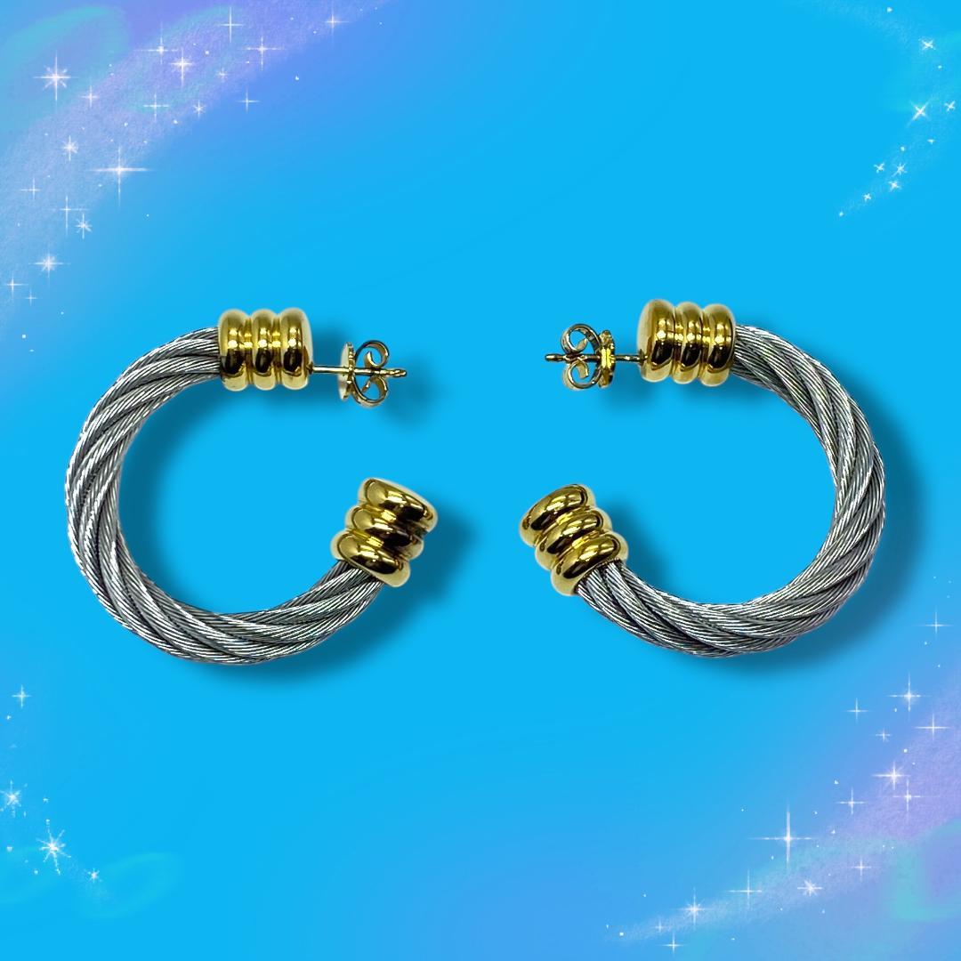 《美品》 フィリップシャリオール ワイヤーピアス シルバー×ゴールド