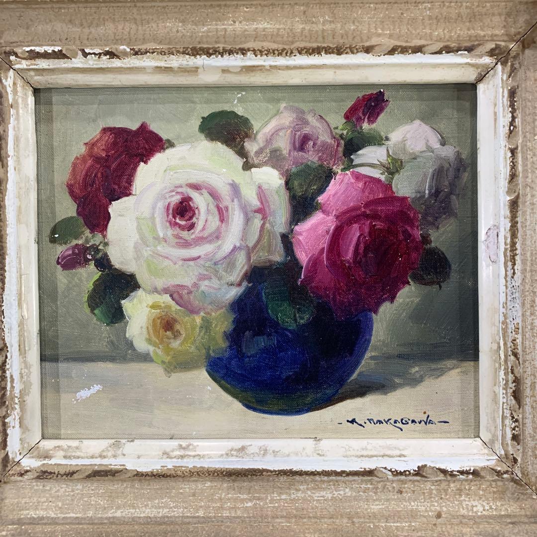 花瓶のバラ 油彩画