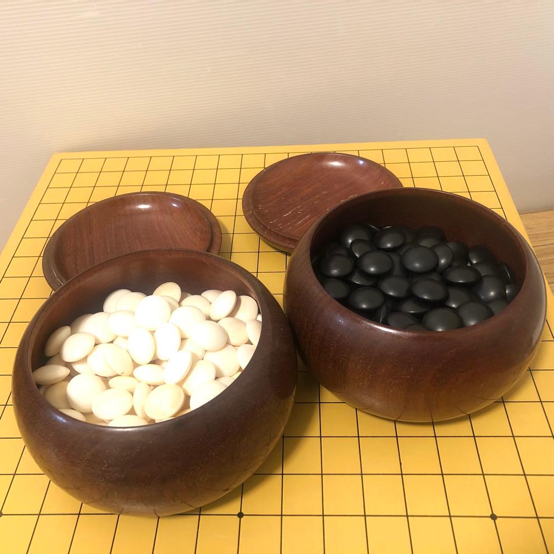 良品 高級碁笥・極厚蛤碁石セット　日向特製蛤碁石37号　那智黒 超特大平型碁笥