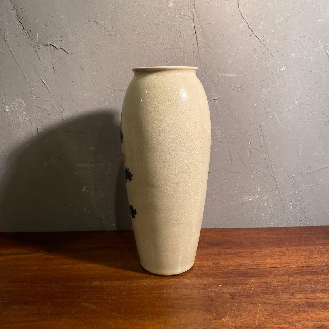 時代物 九谷焼 武腰泰山 アザミ図 花瓶 骨董品 時代物 共箱 大正 昭和初期