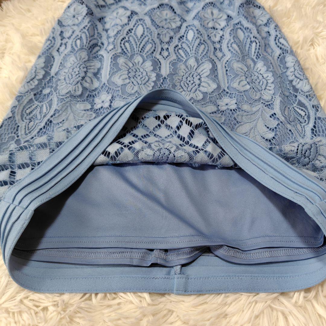 【美品♡美シルエット】タダシショージ　Vネックコードレースドレス　フィット　水色