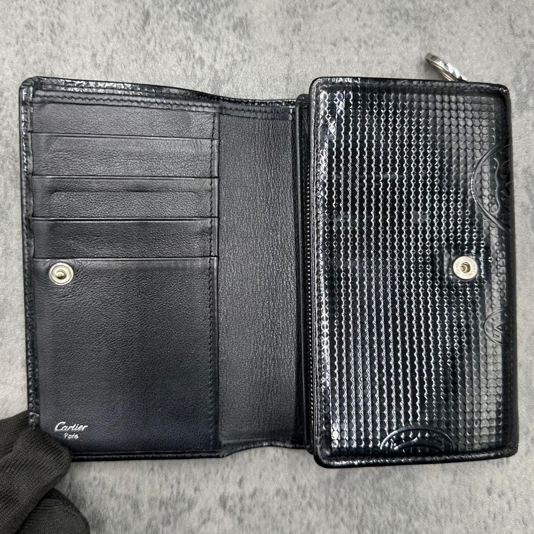 カルティエ ハッピーバースデー 二つ折り財布 エナメル レザー 黒 箱付き